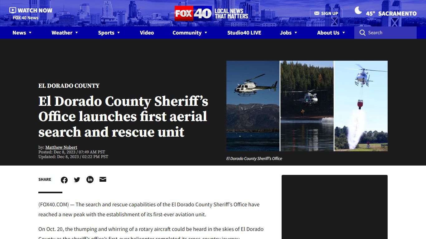 El Dorado County Sheriff's Office launch first aerial search ... - FOX40
